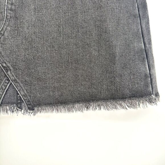 Madewell Black Denim Skirt Rigid A-Line Lunar Wash Frayed Denim Mini Size 26 - Picture 10 of 10